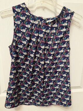 Sunny Girl Navy Sleeveless Swan Print Top